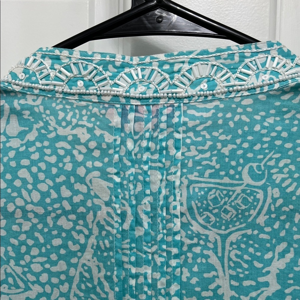 Lilly Pulitzer Sarasota Beaded Turquoise and White Patterned Tunic Top - Sz S - Picture 12 of 16